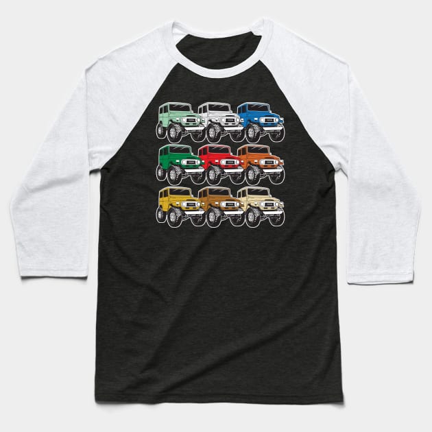 A Rainbow of Awesomeness (Stacked FJ40s) Baseball T-Shirt by Bulloch Speed Shop